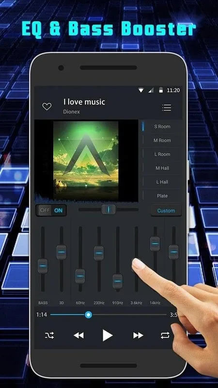 Interface do mod Equalizer Music Player Pro mostrando fontes de música