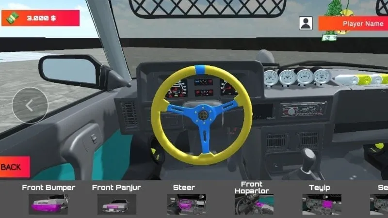 Close-up screenshot displaying detailed customization options for a car's front grill in Etiket Tofask.