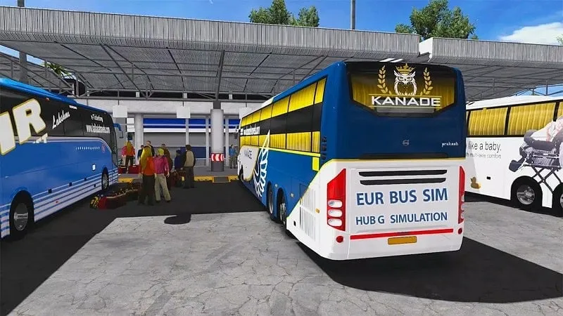 In-game screenshot displaying the mod menu with various options in Euro Bus Simulator.