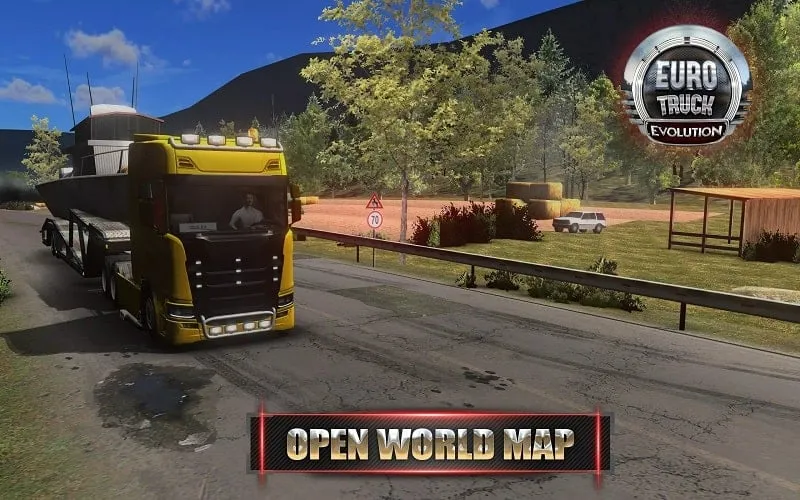 Tangkapan layar yang menampilkan fitur uang tak terbatas di European Truck Simulator MOD APK.