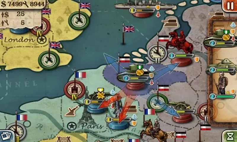 Tangkapan layar European War 3 MOD APK dengan Medali Tak Terbatas