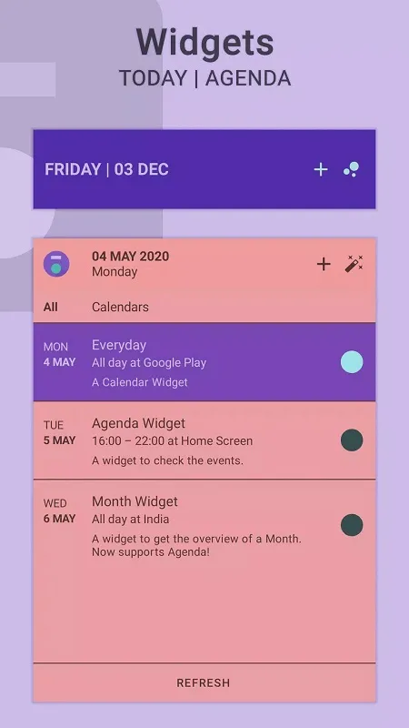 Interfaz del mod Everyday Calendar Widget para la organización de eventos