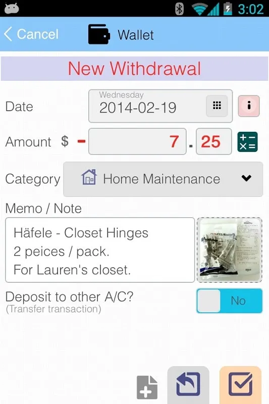 EvoWallet MoneyTracker Premium mod interface demonstrating expense tracking