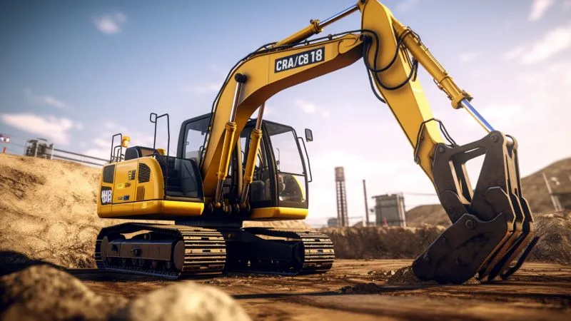 Screenshot Excavator Loader Simulator yang menampilkan pemain mengoperasikan ekskavator di lingkungan konstruksi.