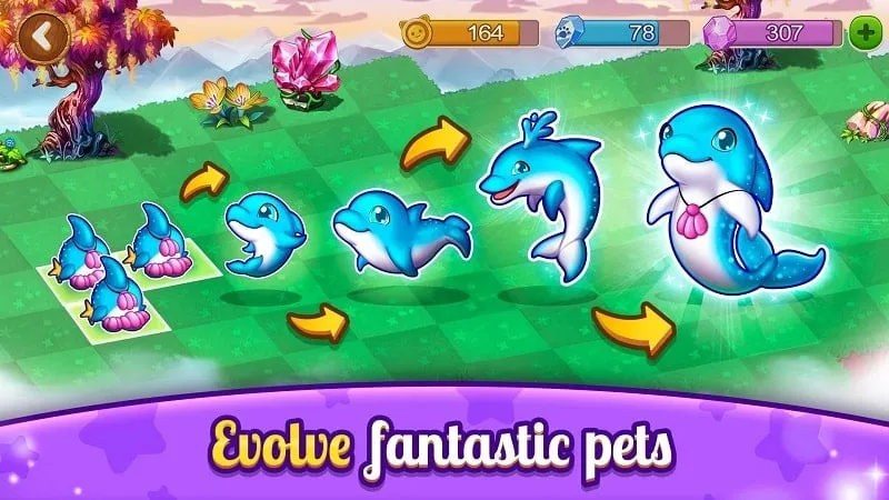 Ảnh chụp màn hình game Fantastic Pets hiển thị cửa hàng và tiền tệ trong game.