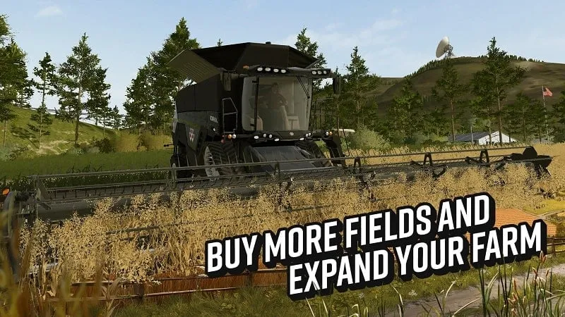 Captura de pantalla del mod apk de Farming Simulator 20 mostrando la variedad de vehículos.