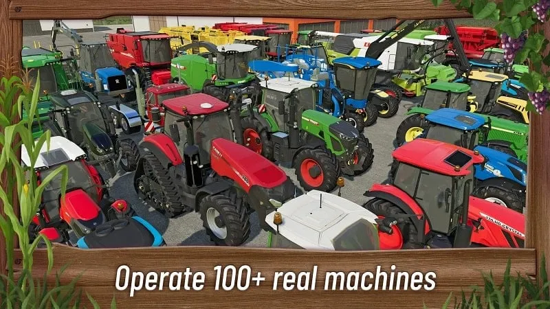 Showcase of in-game shop with unlimited money in Farming Simulator 23 Mobile.