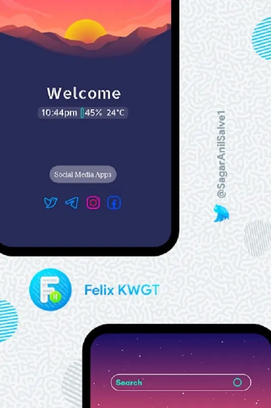 Interfaz de Felix KWGT mod mostrando funciones premium