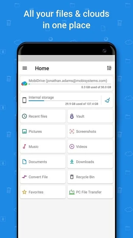 File Commander mod interface showing premium features