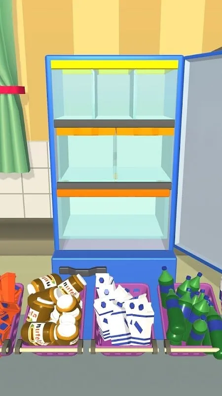 Example of using free rewards to unlock items in Fill The Fridge.
