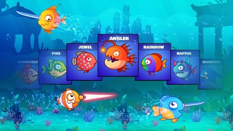 Cá chiến đấu bằng kiếm trong gameplay Fish.IO.