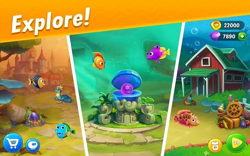 Opciones de decoración en Fishdom MOD APK.