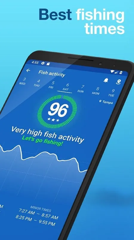 Fishing Points app interface displaying map and fish activity
