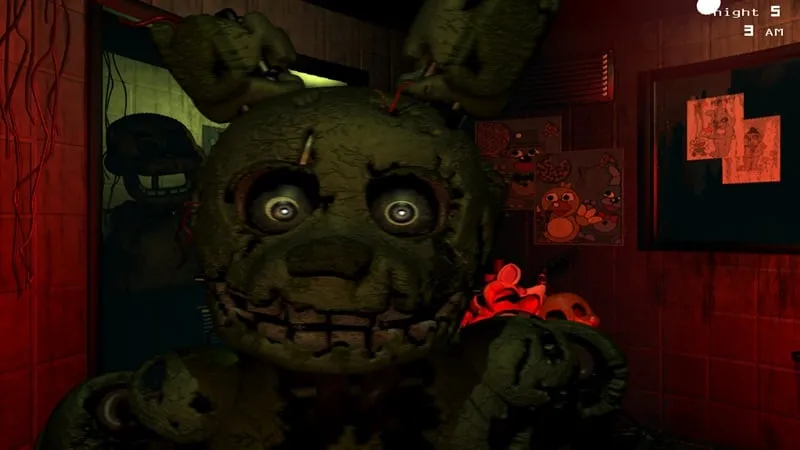 Captura de pantalla de Five Nights at Freddy's 3 que destaca un elemento de rompecabezas específico dentro del juego.