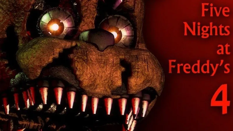 Hình ảnh trong game Five Nights at Freddy's 4 với nhân vật chính trong phòng ngủ có hai cánh cửa và một tủ quần áo.