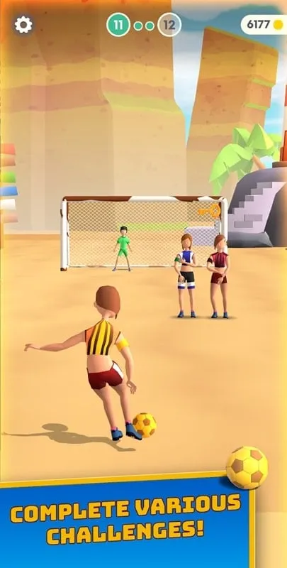 Captura de pantalla del juego Flick Goal que muestra la mecánica del tiro libre.