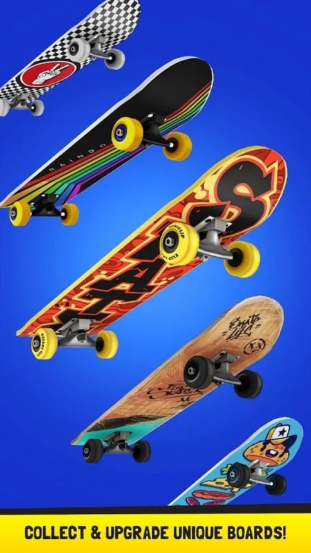 Variedade de skates disponíveis no jogo Flip Skater.