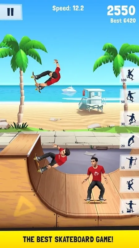 Personagem fazendo manobra radical no jogo Flip Skater.