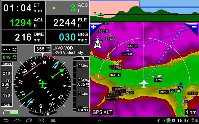 Giao diện FLY is FUN Aviation Navigation mod với thông tin thời tiết