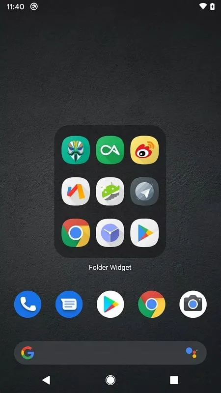 Giao diện Folder Widget mod hiển thị các tính năng premium