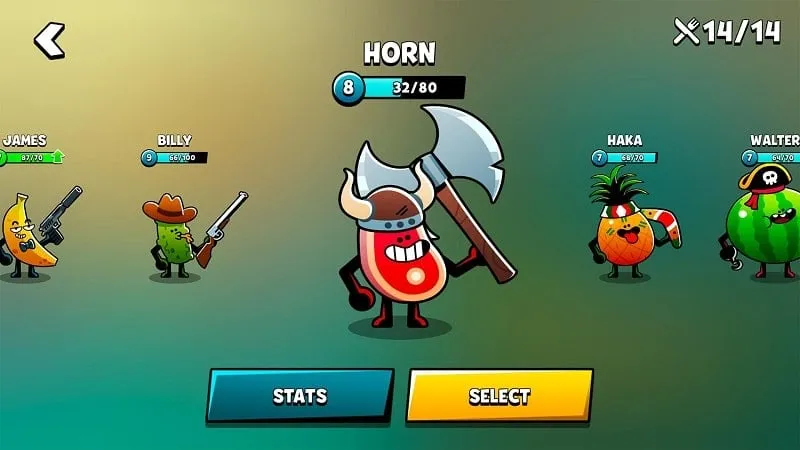 Food Gang mod gameplay screenshot showing characters with weapons.