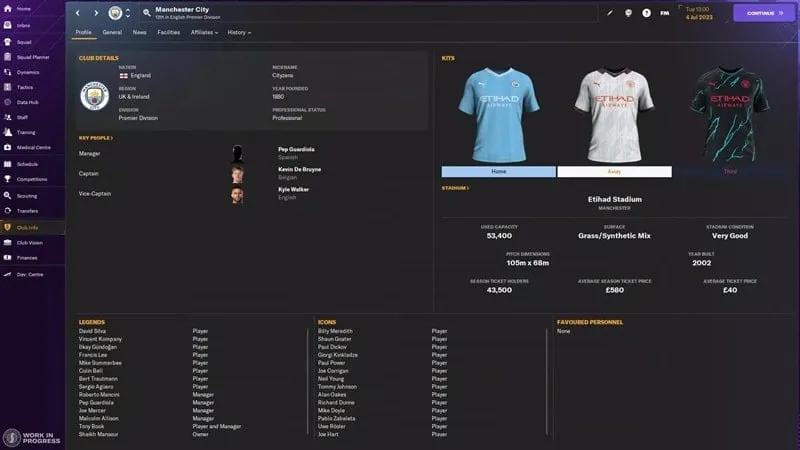 Captura de tela da jogabilidade do Football Manager 2024 mostrando a interface do usuário.