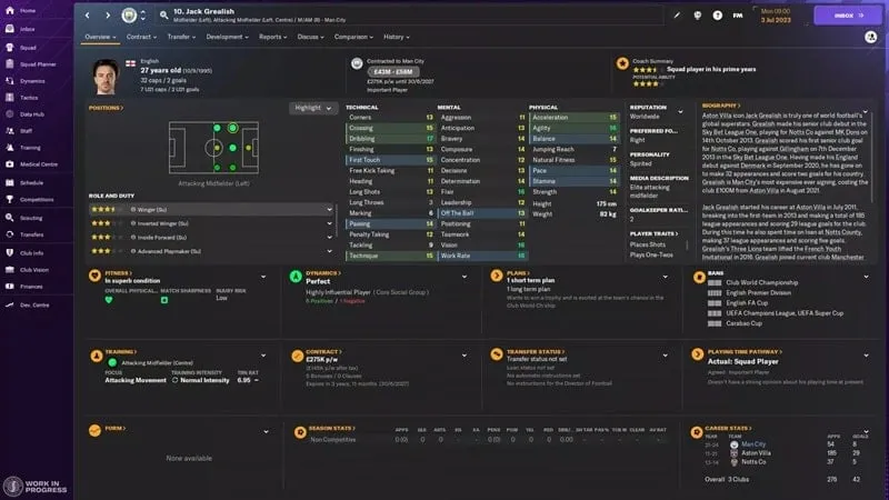 Captura de tela do mercado de transferências de jogadores no Football Manager 2024.