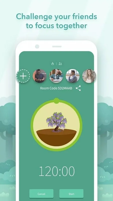 Estadísticas de uso de la app Forest que muestran el tiempo de enfoque