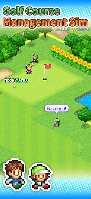 Tangkapan layar Forest Golf Planner yang menampilkan mata uang dan poin dalam game.