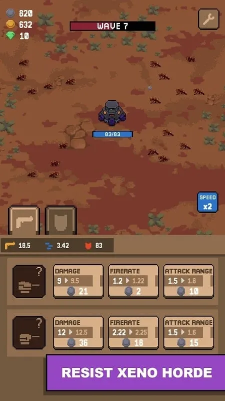 Tangkapan layar yang menampilkan gameplay Forts Base Resist Creeps Horde dengan fitur MOD yang diaktifkan.