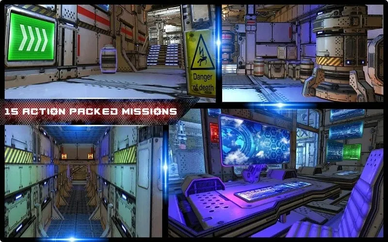 Bertempur di dunia futuristik FPS War Modern Combat.