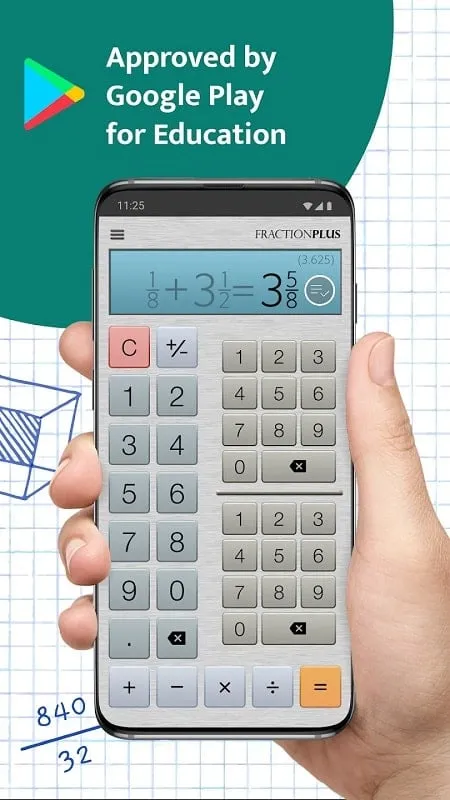 Tampilan antarmuka Fraction Calculator Plus Mod dengan fitur premium