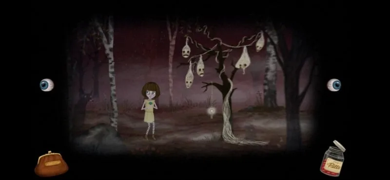 Tangkapan layar gameplay Fran Bow yang menampilkan teka-teki menantang yang melibatkan simbol dan kotak terkunci.