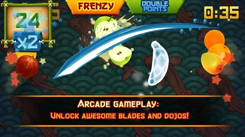 Cara membeli upgrade di toko Fruit Ninja Classic MOD APK.