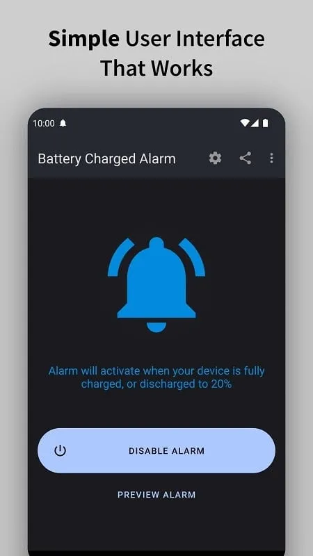 Menu de configurações do mod Full Battery Charge Alarm