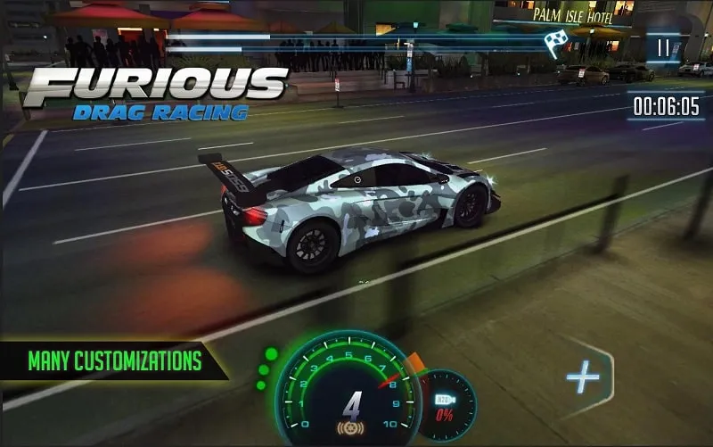 Upgrade kendaraan dan suku cadang di Furious 8 Drag Racing mod.