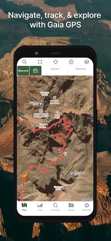 Interface do Gaia GPS Mod mostrando recursos premium