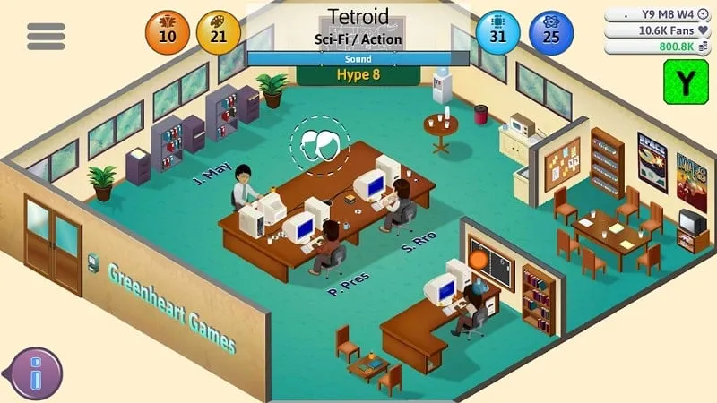 The office interface in Game Dev Tycoon.