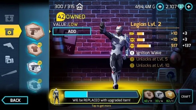 Gangstar Vegas gameplay with various weapons available.