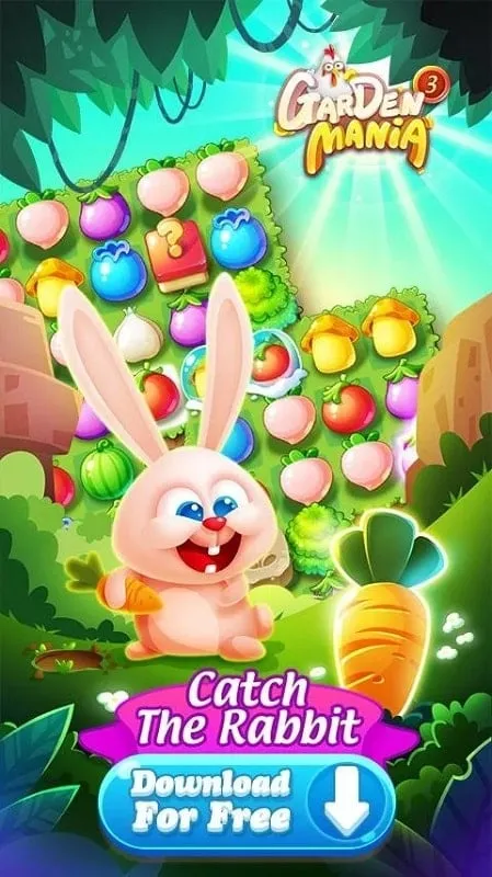 Captura de pantalla del juego Garden Mania 3 mostrando el rompecabezas de combinar 3. Descarga el MOD APK en ModHub.