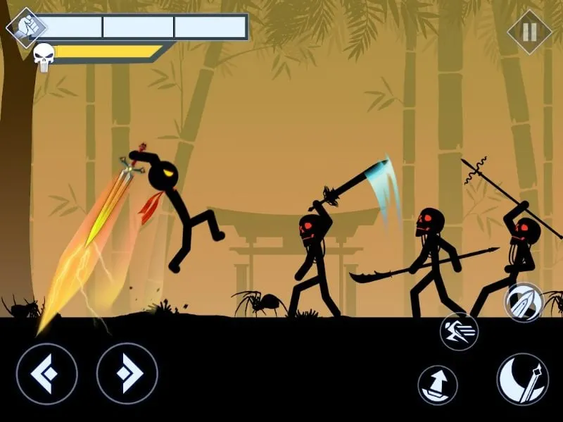 Mostrando as diversas armas disponíveis em Stickman Legends.