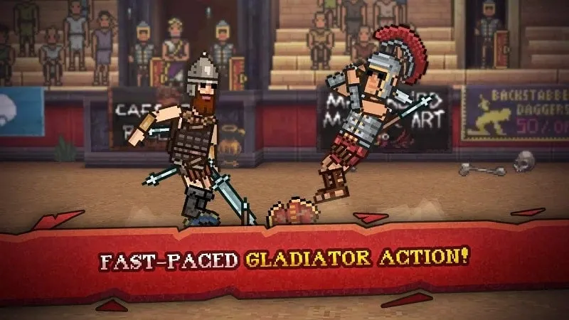 Character customization screen in Gladihoppers with options for gear and stats.