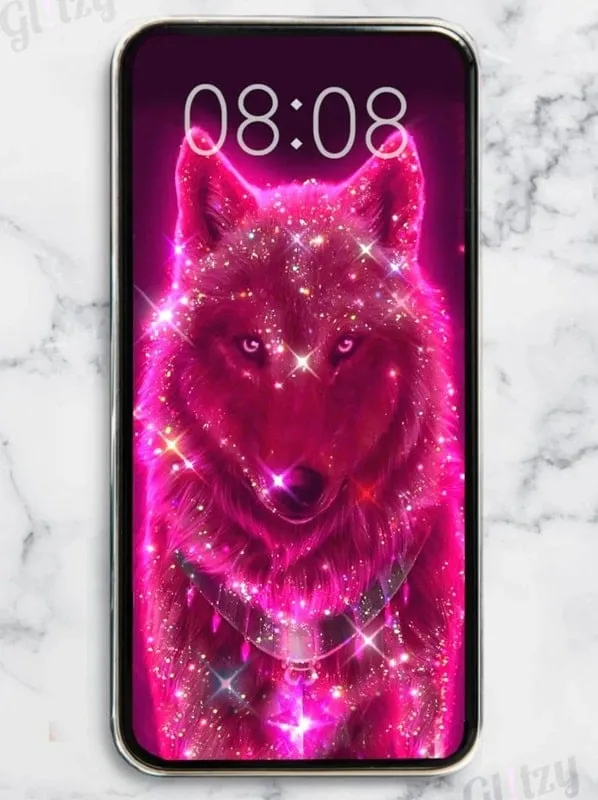 Giao diện ứng dụng Glitter Live Wallpaper Glitzy mod hiển thị các tính năng premium