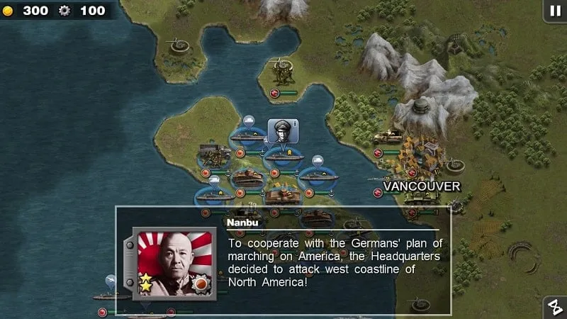 Screenshot da jogabilidade do Glory of Generals Pacific.