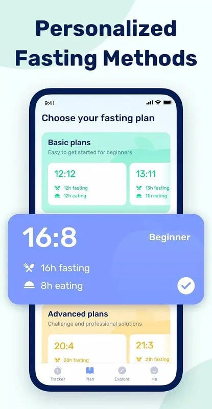 Interfaz del mod GoFasting Intermittent Fasting que muestra información nutricional