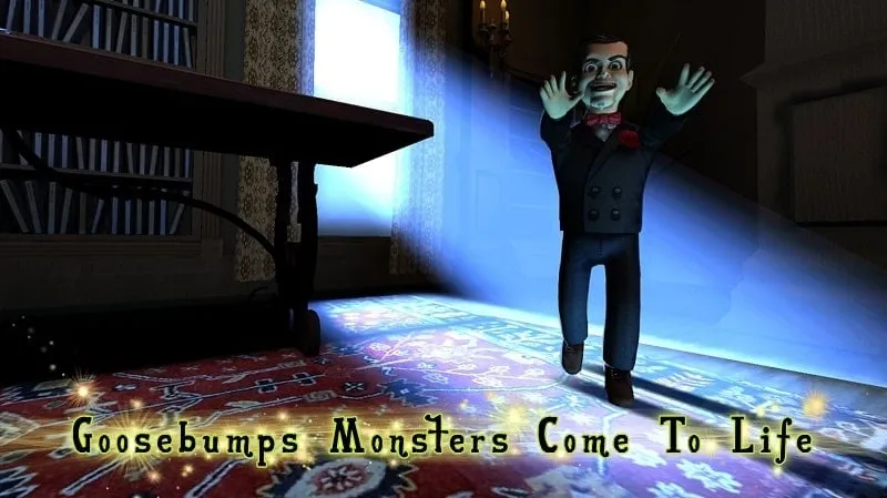 Tela do jogo Goosebumps MOD APK com níveis e itens desbloqueados.