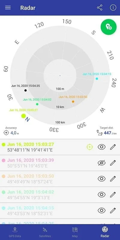 GPS Data menampilkan kompas dan detail lokasi