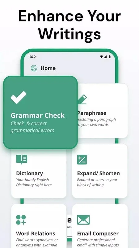 Giao diện Grammar Check mod hiển thị tính năng premium