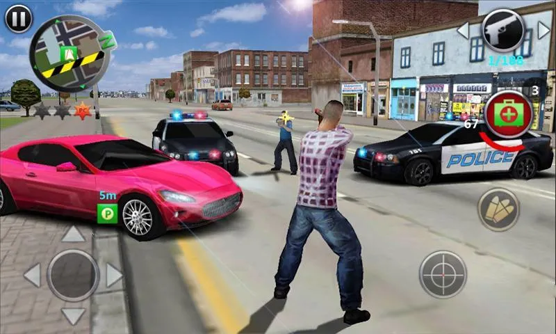 Persecución en auto en Grand Gangsters 3D MOD APK.