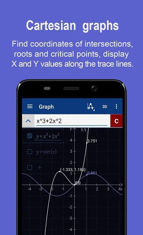 Graphing Calculator Math PRO mod thể hiện khả năng vẽ đồ thị